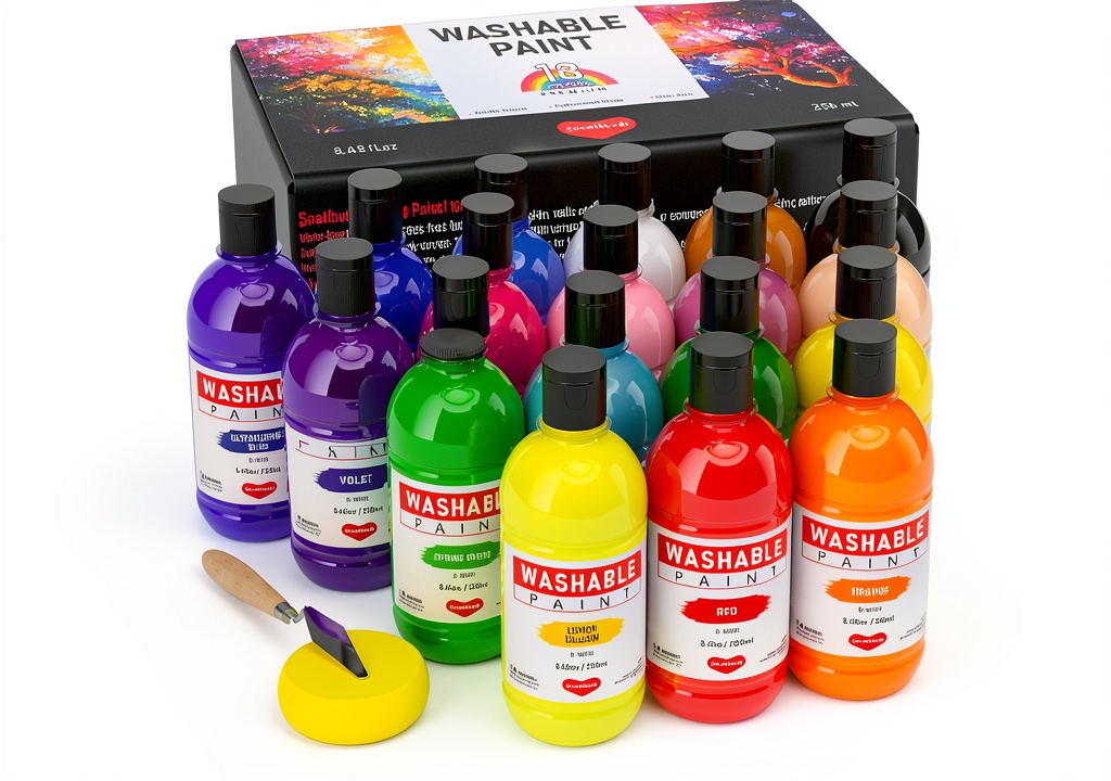 Installing Smallbudi Washable Tempera Paint Non Toxic Kids Art Set on a wooden desk