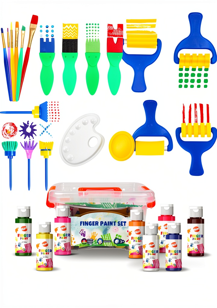 BLOT Kids Finger Paint Set with open case showing paints and tools