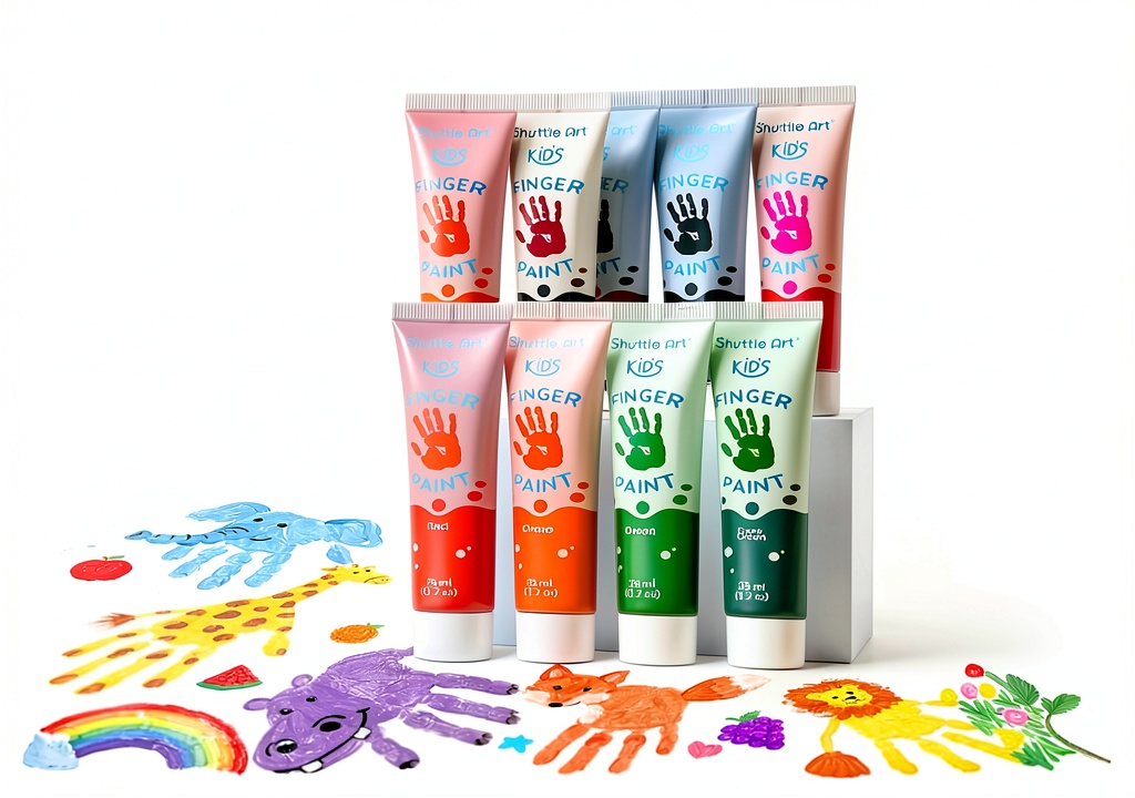 Installing Shuttle Art Finger Paint 15 Colors Washable Kids Safe on a wooden desk